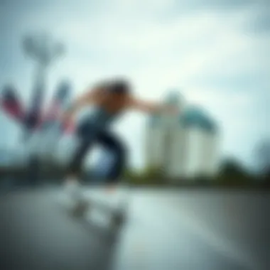Safety in Action: Skateboarding with Knee Pads A skateboarder demonstrating the use of knee pads while performing tricks on a ramp, highlighting safety and style.