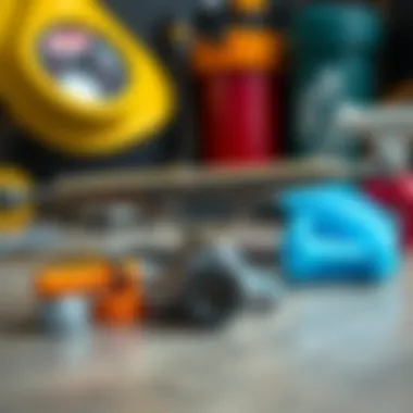 Maintenance tools and cleaning supplies for skateboard truck upkeep