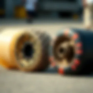 Comparison of Skateboard Wheel Materials Materials used in skateboard wheels displayed side by side