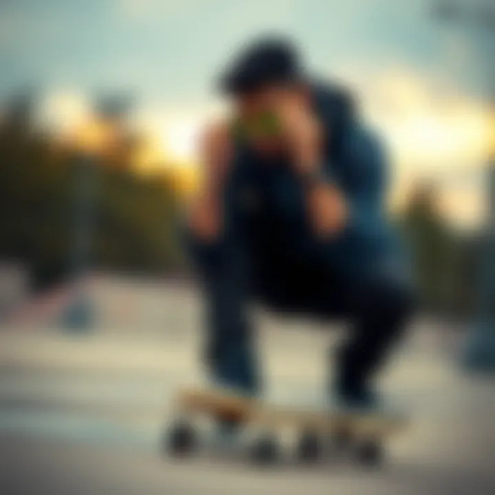 Adjusting Yellow Shade Glasses on a Skateboard Skateboarder adjusting their yellow shade glasses while on a board