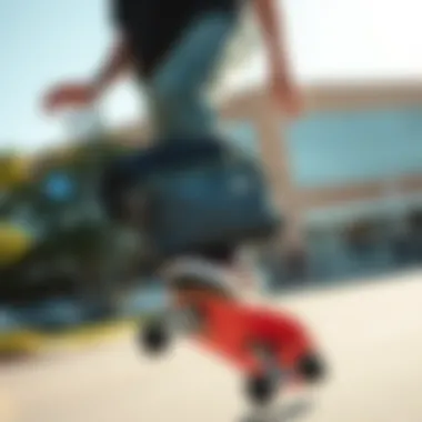Skateboarding with the Champion Pack Skateboarder using Champion crossbody pack