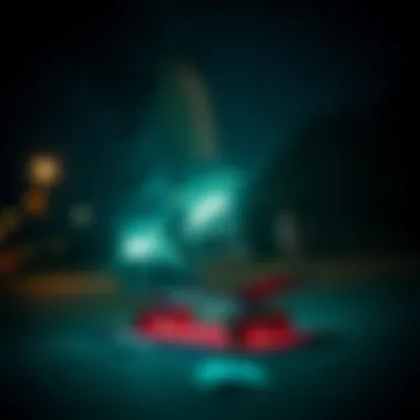 A skateboarder performing tricks at night with glowing shoes