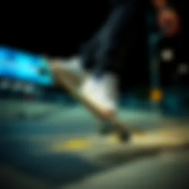 Skateboarder Demonstrating Performance with Unique Footwear Skateboarder demonstrating performance with unique footwear