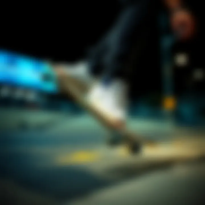 Skateboarder Demonstrating Performance with Unique Footwear Skateboarder demonstrating performance with unique footwear