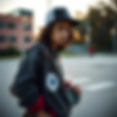 Showcasing Personal Style with Converse A skateboarder showcasing personal style with a Converse bag
