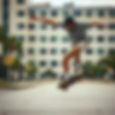 Skateboarding in Protec Classic Gear Skateboarder performing a trick while wearing Protec Classic gear in an urban setting