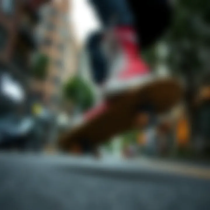 Skateboarding in Nike High Tops Skateboarder performing a trick in Nike high tops on an urban street