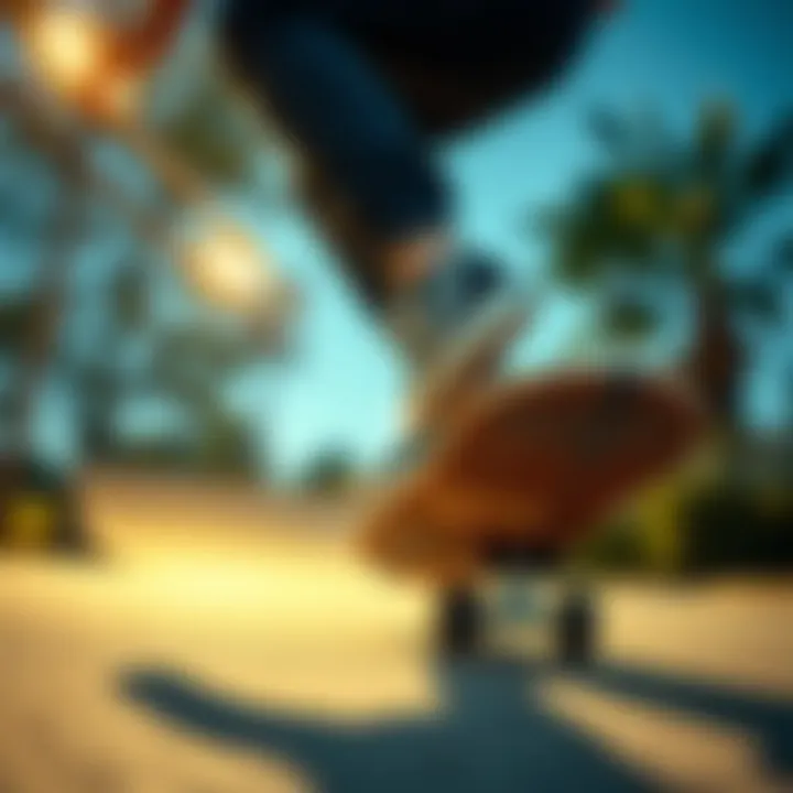 Skateboarding with Style and Function Skateboarder performing a trick in Vans shoes