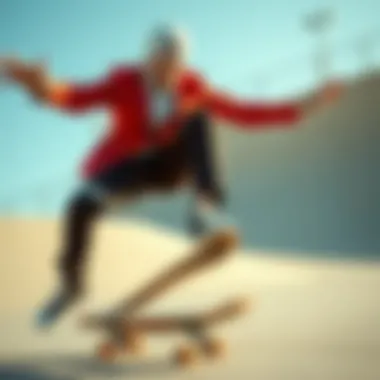 Skateboarder in Action Skateboarder performing tricks while wearing high top blazers