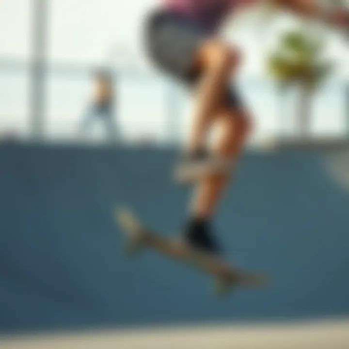 Skateboarding in Style: The Role of Shorts A skateboarder performing tricks in stylish streetwear shorts at a skate park