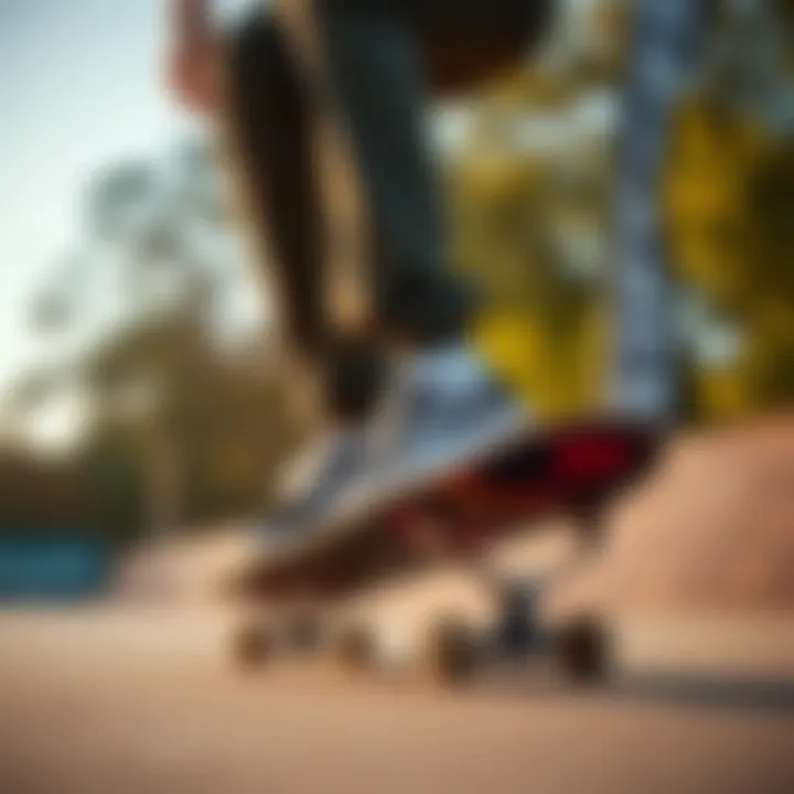 Skateboarding with Simpson Vans: Performance in Action A skateboarder performing tricks while wearing Simpson Vans.