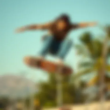 Skateboarder Performing a Trick with Yellow Shade Glasses Skateboarder wearing yellow shade glasses in mid-air during a trick