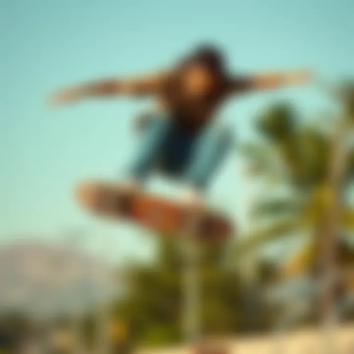 Skateboarder Performing a Trick with Yellow Shade Glasses Skateboarder wearing yellow shade glasses in mid-air during a trick