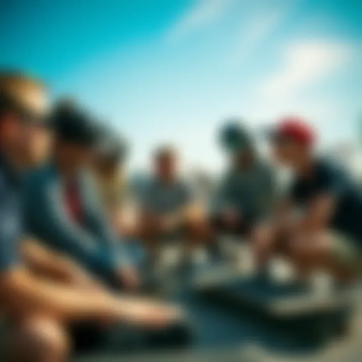 Community Engagement with Electric Goggles Group of skateboarders discussing electric goggles