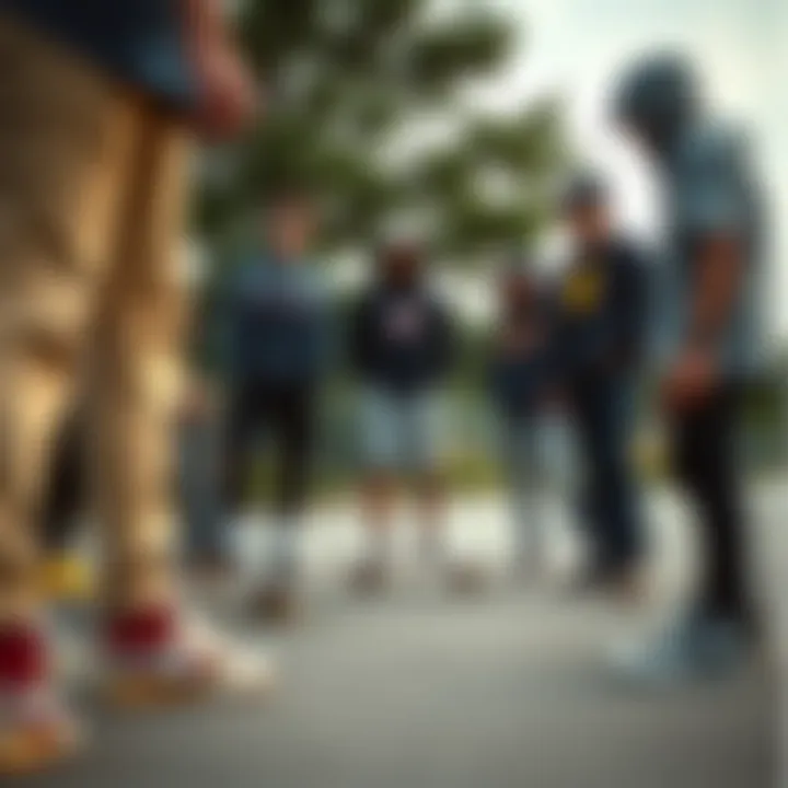 Community Dialogue on Footwear Group of skateboarders discussing footwear choices