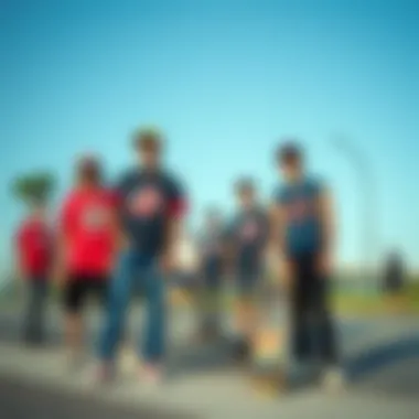 Skateboarders Embracing Throwback Fashion A group of skateboarders wearing throwback shirts