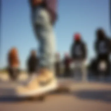 Community and Identity in Skateboarding with Nike High Tops A group of skateboarders wearing Nike high tops, embodying community and identity