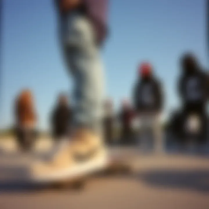Community and Identity in Skateboarding with Nike High Tops A group of skateboarders wearing Nike high tops, embodying community and identity