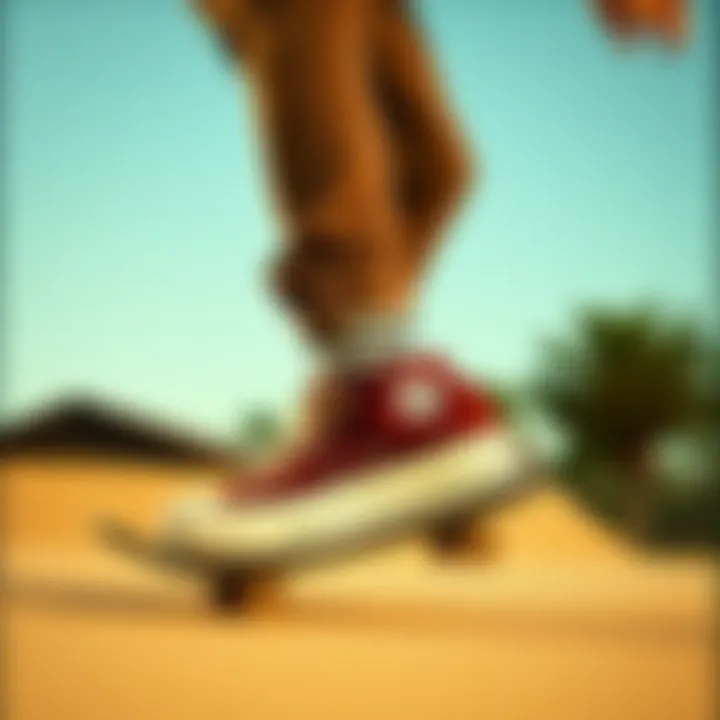 Skater performing a trick while wearing Converse custom leather platforms