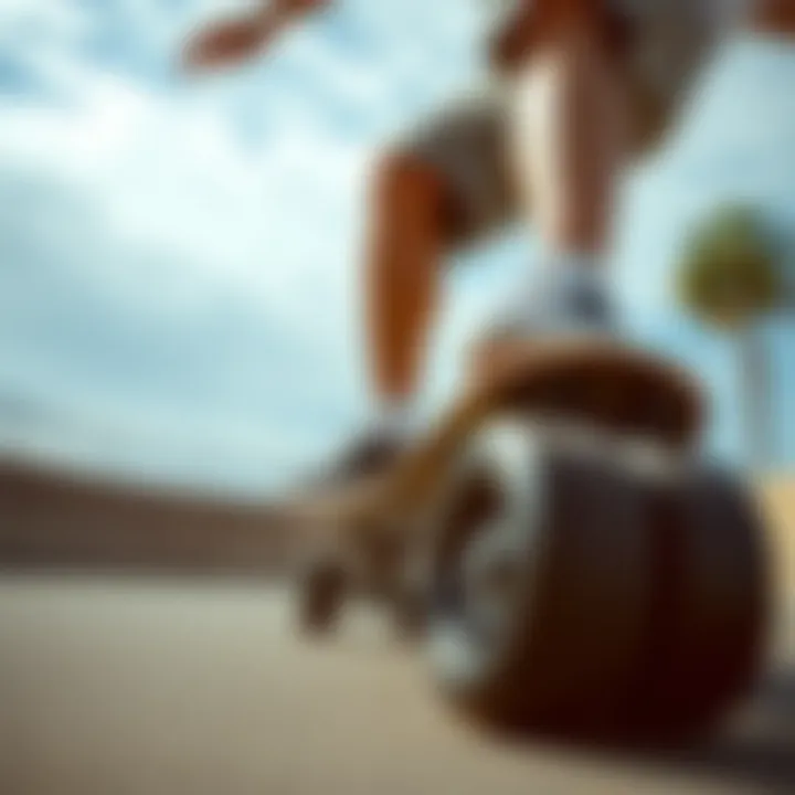 Skater in Action with Spitfire Formula Four Wheels Skater performing tricks using Spitfire Formula Four wheels