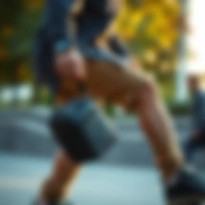 Strap Bag in Action with Skateboarding Active individual using a strap bag while skateboarding