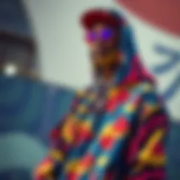 An iconic streetwear outfit showcasing bold patterns and vibrant colors.