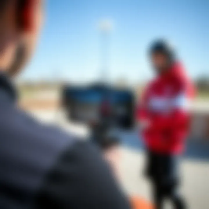 Strategic Placement for Effective Coaching Videos A mobile device placed strategically to film a coach giving instructions to athletes.