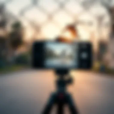 Creative Angle for Capturing Dynamic Action A creative angle showcasing a mobile phone on a tripod filming a skateboarder in action.