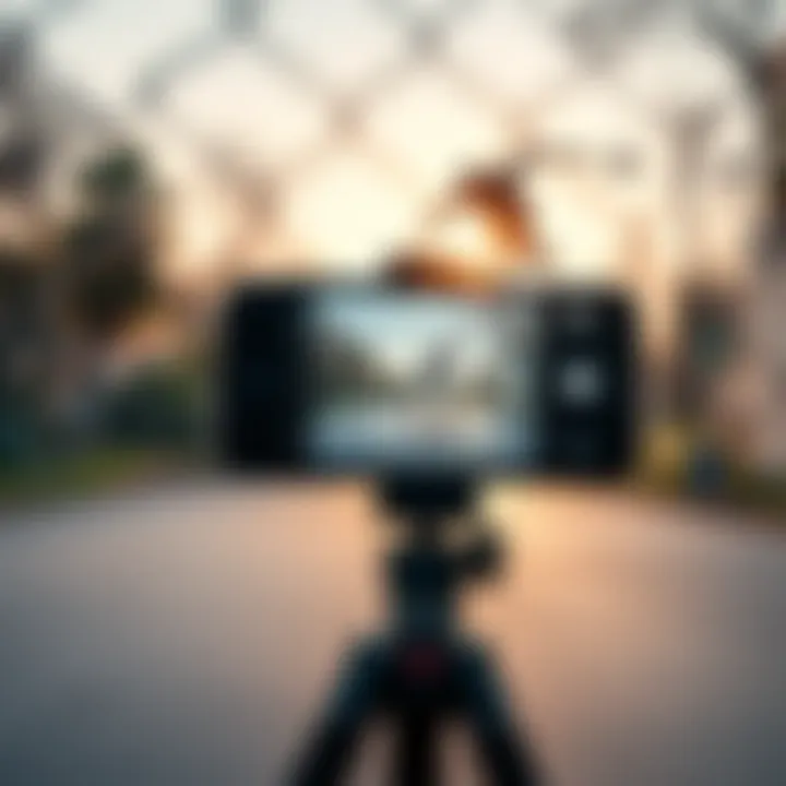 Creative Angle for Capturing Dynamic Action A creative angle showcasing a mobile phone on a tripod filming a skateboarder in action.