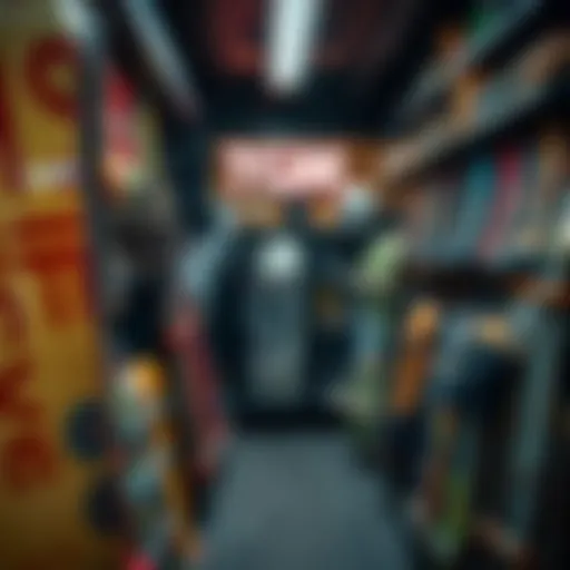 A dynamic view of TGM Skate Shop showcasing various skateboards and gear.