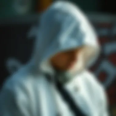 Detailed View of All White Hoodie Close-up of an all white hoodie with skateboard gear