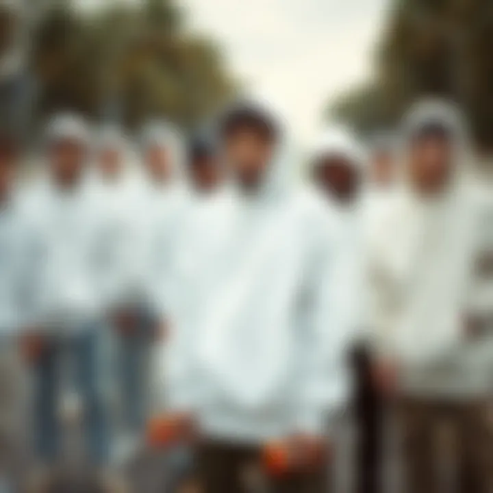 Skateboarders in Diverse All White Hoodies Group of skateboarders showcasing varied styles of all white hoodies