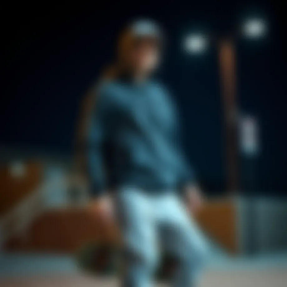 A stylish skateboarder showcasing the perfect hoodie and sweatpants combination.