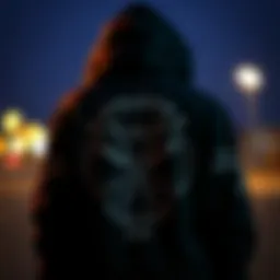 A close-up of a hoodie showcasing intricate back designs