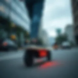 A sleek electric skateboard on an urban street