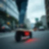 Urban Commuting with Electric Skateboards A sleek electric skateboard on an urban street