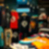 Vibrant collection of graphic tees displayed in a trendy retail outlet