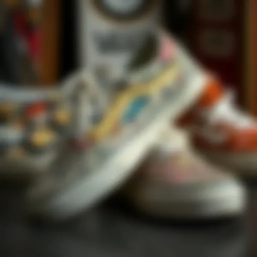 Historic Vans skate shoes displayed with iconic designs