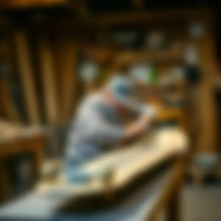 Craftsmanship in Wooden Skateboards An artisan crafting a wooden skateboard in a workshop