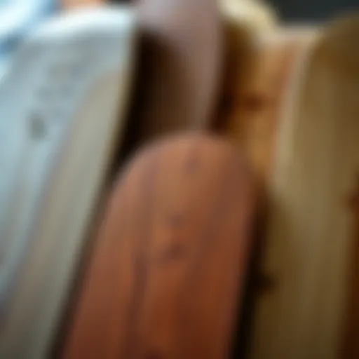 Types of Wood for Skateboards A close-up view of various types of wood used in skateboard manufacturing