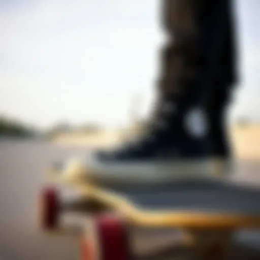 Black High Top Chucks on Skateboard A pair of black high top Chucks on a skateboard