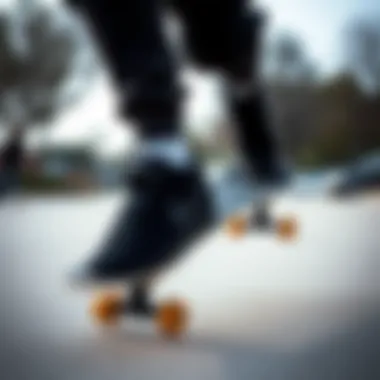 Performance in Action: Black Nike Shoes on the Board Skateboarder performing a trick while wearing black Nike shoes