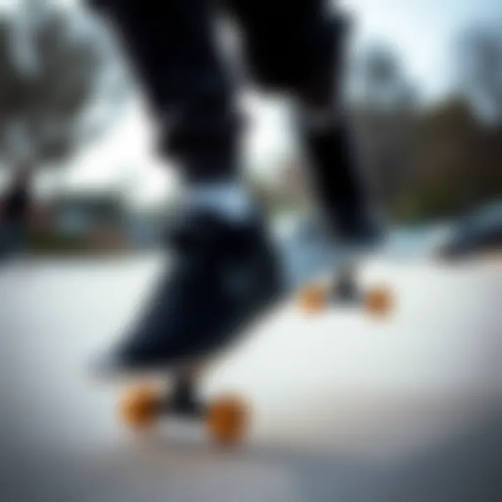 Performance in Action: Black Nike Shoes on the Board Skateboarder performing a trick while wearing black Nike shoes