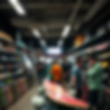Energetic Sk8 Shop Atmosphere A bustling sk8 shop filled with enthusiastic customers