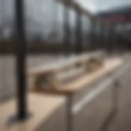 A skateboard securely locked in a modern rack