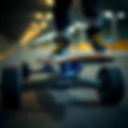 Close-up of an electric skateboard showcasing its advanced battery technology.