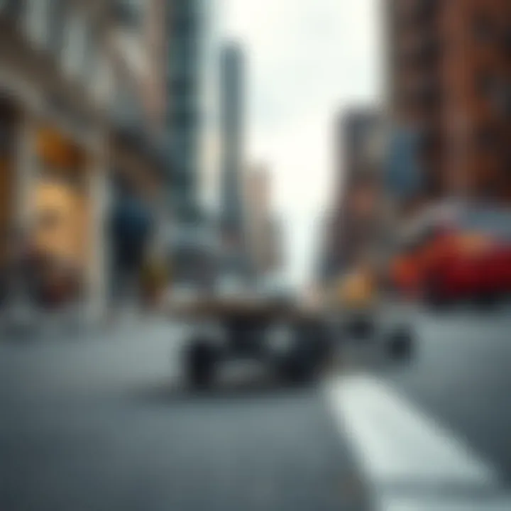 Modern Aesthetic of Electric Skateboards A sleek electric skateboard design on an urban street, illustrating modern aesthetics.