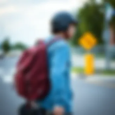 Functionality and Style in Skateboarding A skateboarder with a backpack, demonstrating functionality and style