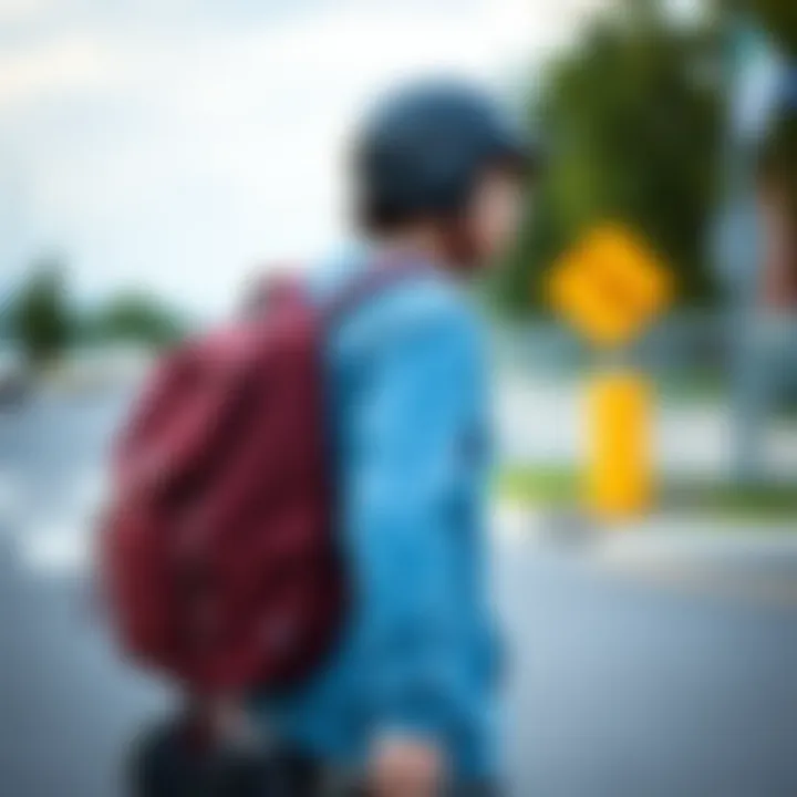 Functionality and Style in Skateboarding A skateboarder with a backpack, demonstrating functionality and style