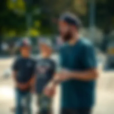 Mentoring the Next Generation Mike Vallely mentoring young skateboarders at a skatepark
